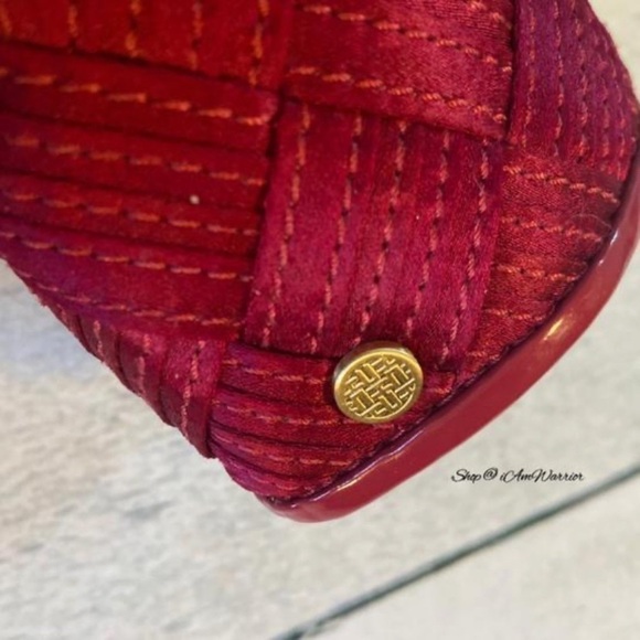 Cole Haan rare ruby satin basketweave oval clutch *shop@iamwarrior